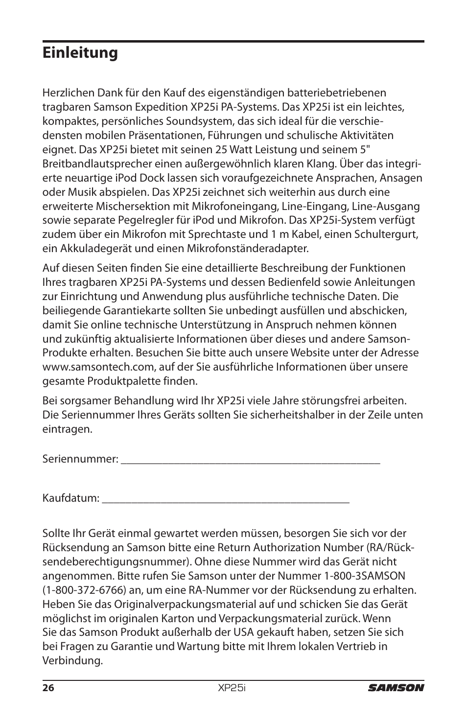 Einleitung | Samson EXPIDETION XP25I User Manual | Page 30 / 64
