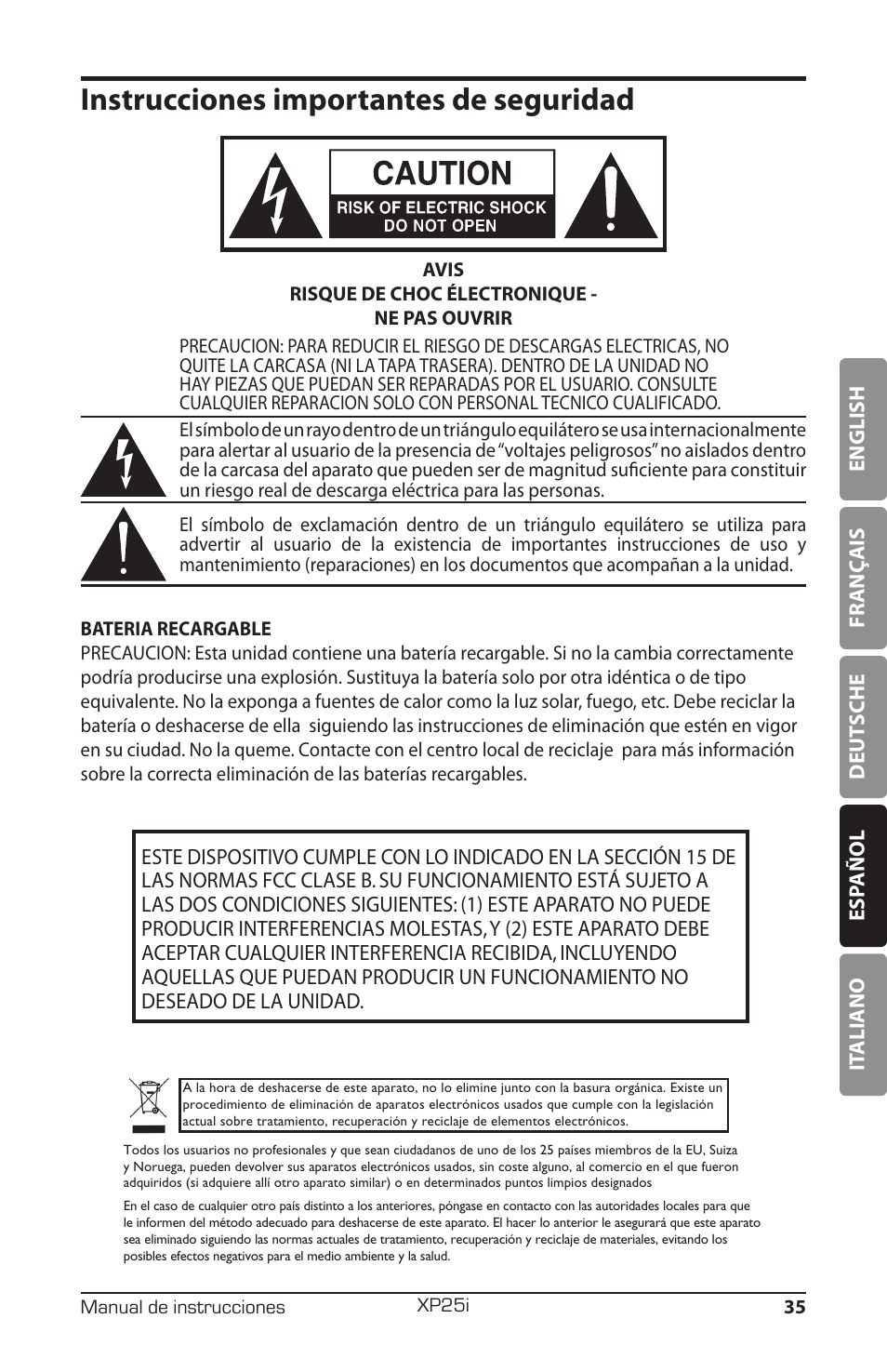Instrucciones importantes de seguridad | Samson EXPIDETION XP25I User Manual | Page 39 / 64