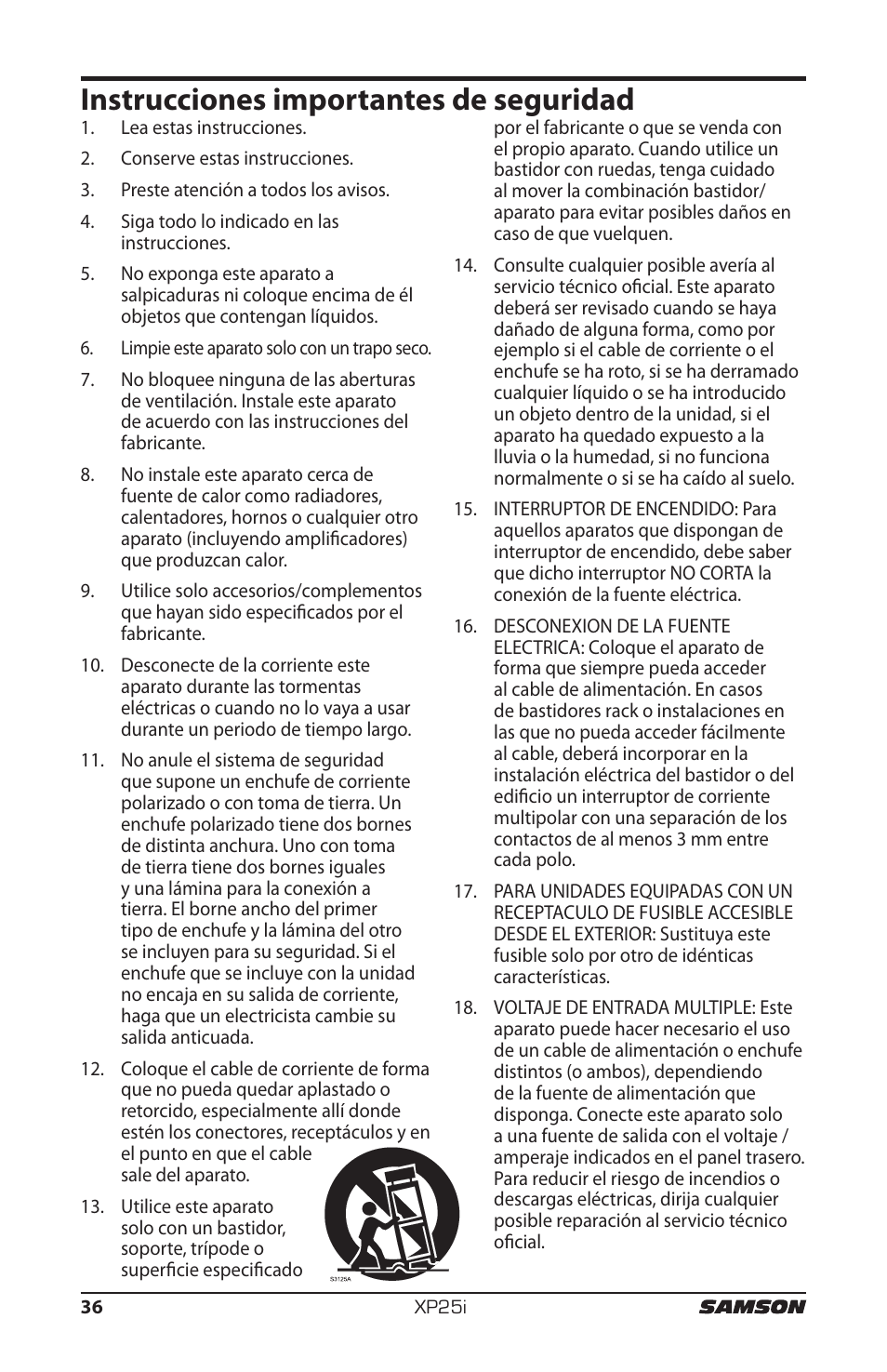 Instrucciones importantes de seguridad | Samson EXPIDETION XP25I User Manual | Page 40 / 64