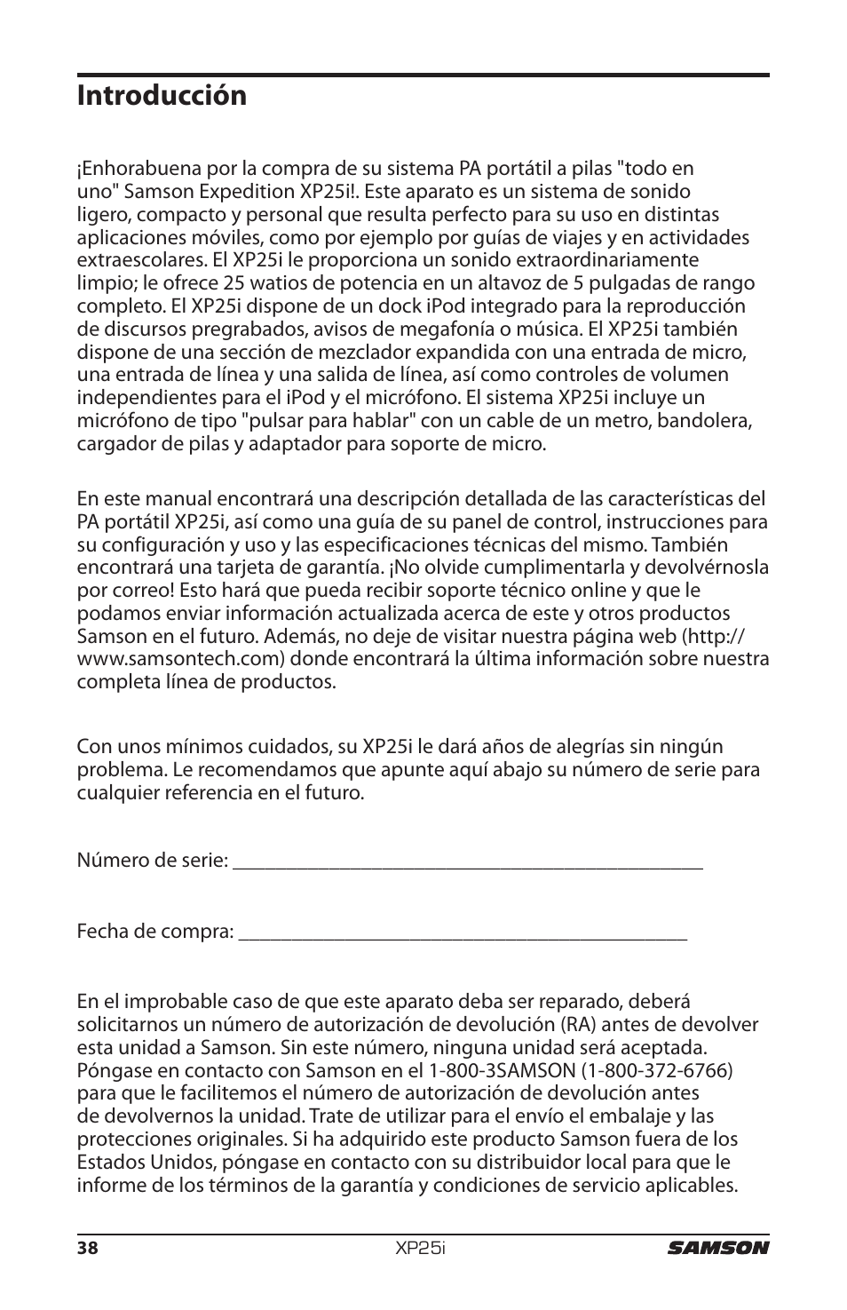 Introducción | Samson EXPIDETION XP25I User Manual | Page 42 / 64