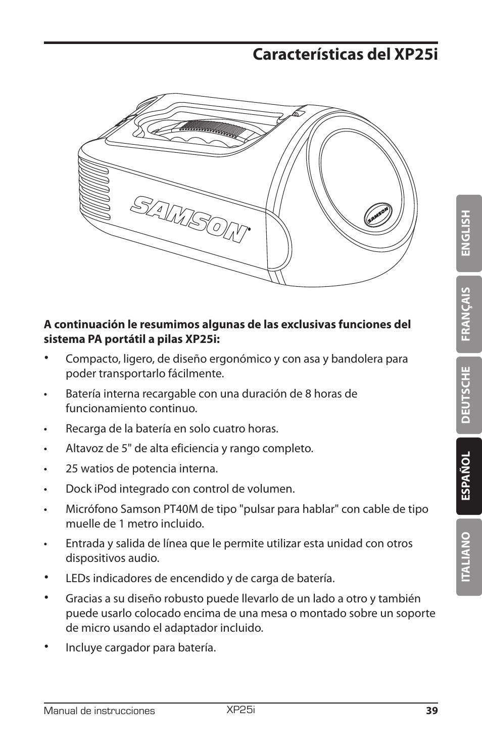 Características del xp25i | Samson EXPIDETION XP25I User Manual | Page 43 / 64