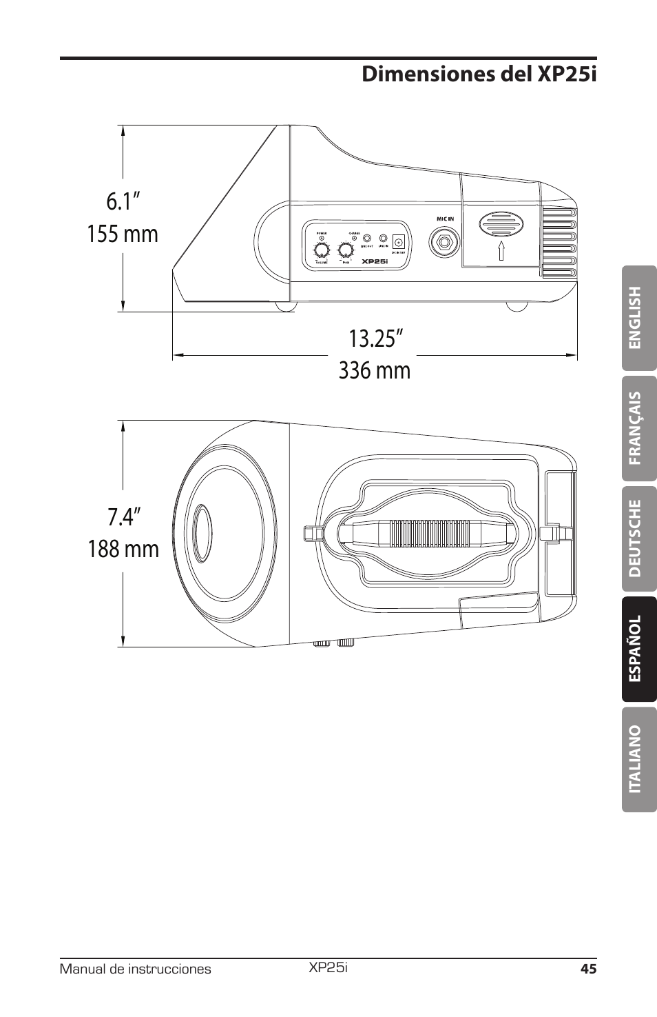 Dimensiones del xp25i | Samson EXPIDETION XP25I User Manual | Page 49 / 64