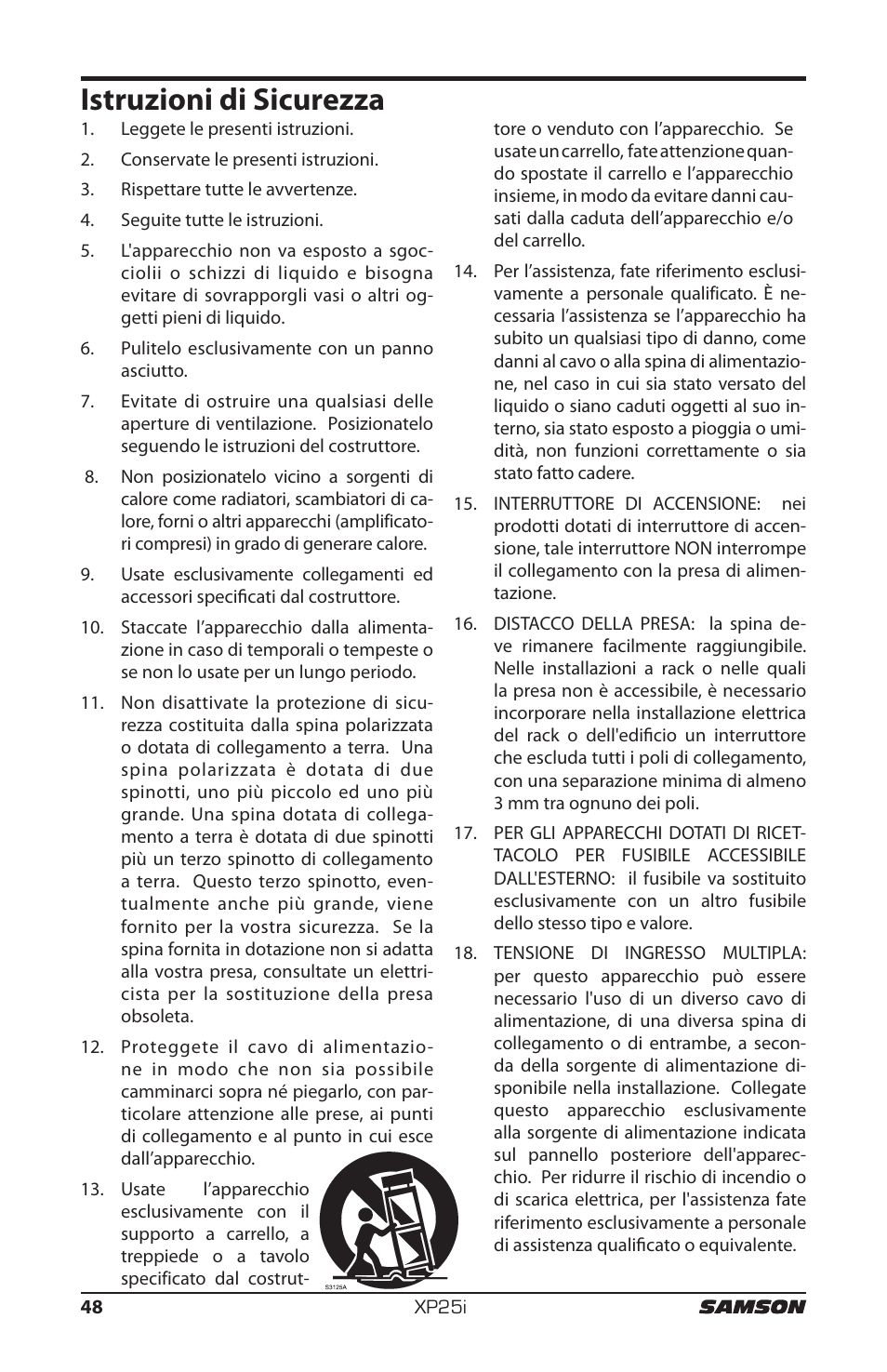 Istruzioni di sicurezza | Samson EXPIDETION XP25I User Manual | Page 52 / 64