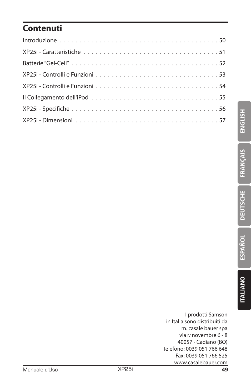 Contenuti | Samson EXPIDETION XP25I User Manual | Page 53 / 64