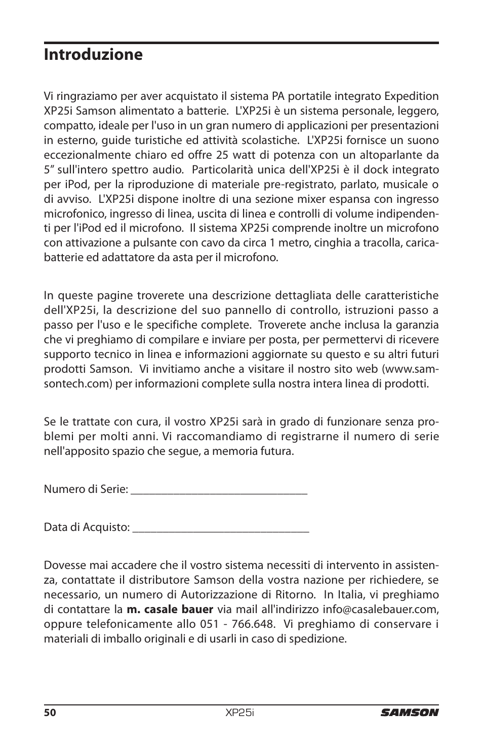 Introduzione | Samson EXPIDETION XP25I User Manual | Page 54 / 64