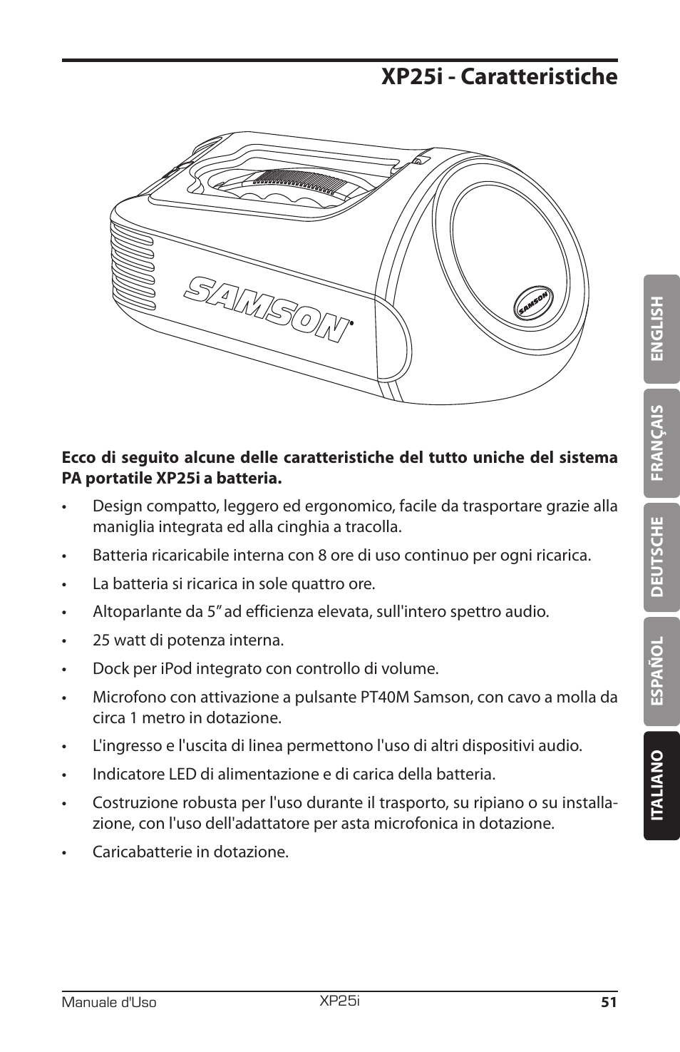 Xp25i - caratteristiche | Samson EXPIDETION XP25I User Manual | Page 55 / 64