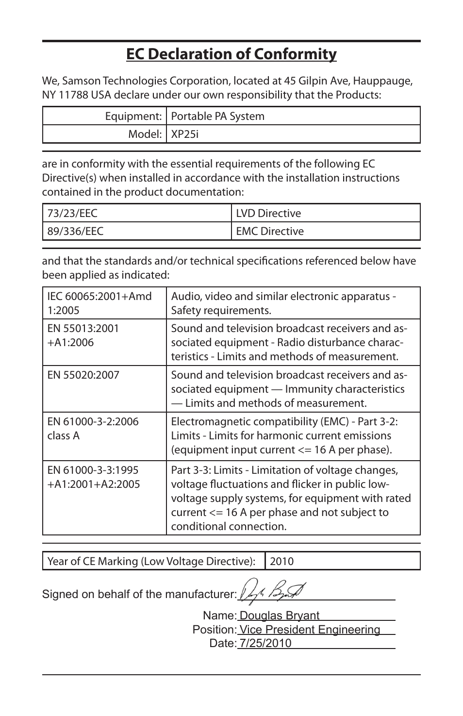 Ec declaration of conformity | Samson EXPIDETION XP25I User Manual | Page 62 / 64
