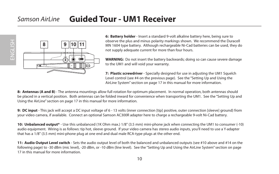 Guided tour - um1 receiver, Samson airline, English | Samson AIRLINE CR77 User Manual | Page 10 / 84