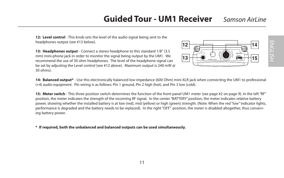 Guided tour - um1 receiver, Samson airline, English | Samson AIRLINE CR77 User Manual | Page 11 / 84