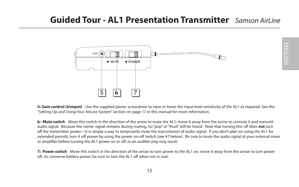 Guided tour - al1 presentation transmitter, Samson airline | Samson AIRLINE CR77 User Manual | Page 15 / 84