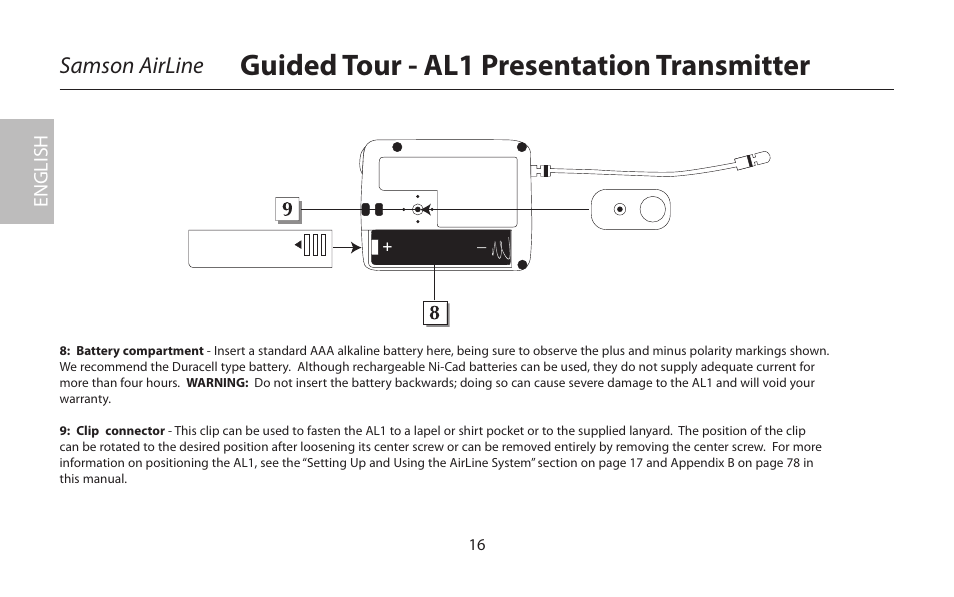 Guided tour - al1 presentation transmitter, Samson airline | Samson AIRLINE CR77 User Manual | Page 16 / 84