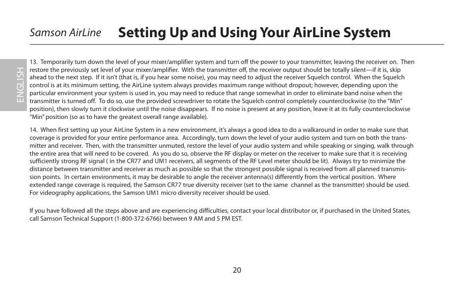 Setting up and using your airline system, Samson airline | Samson AIRLINE CR77 User Manual | Page 20 / 84