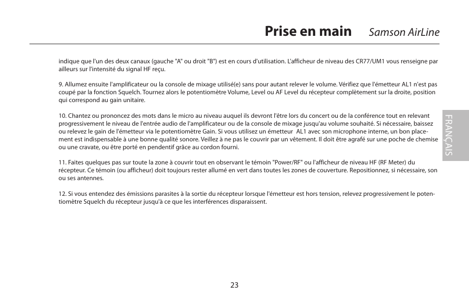 Prise en main, Samson airline | Samson AIRLINE CR77 User Manual | Page 23 / 84