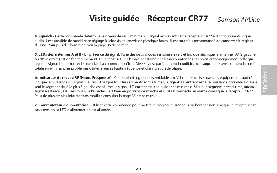 Visite guidée – récepteur cr77, Samson airline | Samson AIRLINE CR77 User Manual | Page 25 / 84