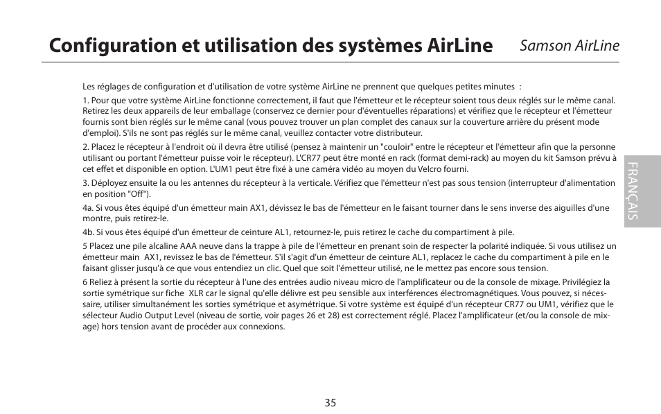 Configuration et utilisation des systèmes airline | Samson AIRLINE CR77 User Manual | Page 35 / 84