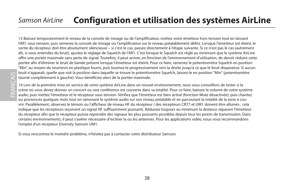 Configuration et utilisation des systèmes airline, Samson airline | Samson AIRLINE CR77 User Manual | Page 38 / 84