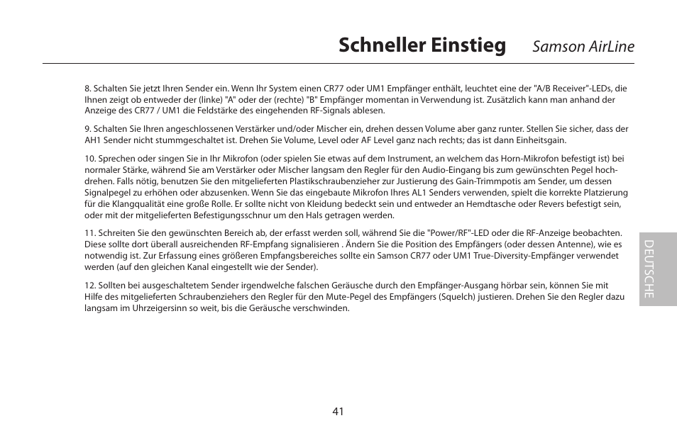 Schneller einstieg, Samson airline | Samson AIRLINE CR77 User Manual | Page 41 / 84