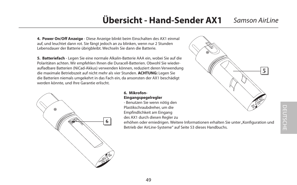 Übersicht - hand-sender ax1, Samson airline | Samson AIRLINE CR77 User Manual | Page 49 / 84