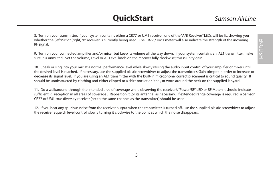 Quickstart, Samson airline | Samson AIRLINE CR77 User Manual | Page 5 / 84