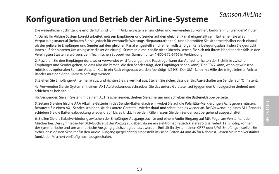 Konfiguration und betrieb der airline-systeme | Samson AIRLINE CR77 User Manual | Page 53 / 84