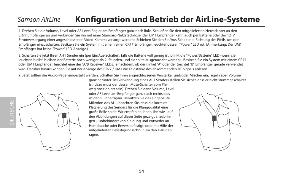 Konfiguration und betrieb der airline-systeme, Samson airline | Samson AIRLINE CR77 User Manual | Page 54 / 84