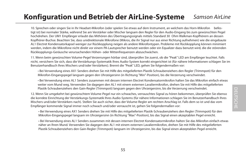 Konfiguration und betrieb der airline-systeme, Samson airline | Samson AIRLINE CR77 User Manual | Page 55 / 84