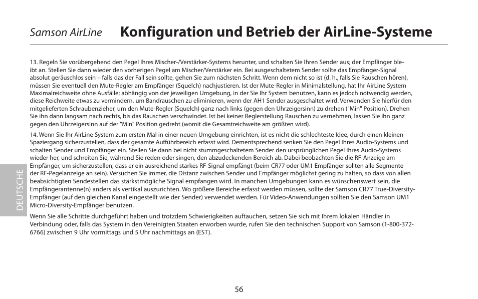 Konfiguration und betrieb der airline-systeme, Samson airline | Samson AIRLINE CR77 User Manual | Page 56 / 84