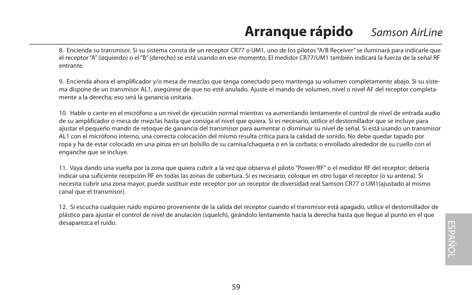 Arranque rápido, Samson airline | Samson AIRLINE CR77 User Manual | Page 59 / 84