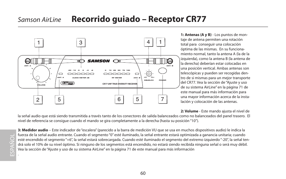 Recorrido guiado – receptor cr77, Samson airline, Esp añol | Samson AIRLINE CR77 User Manual | Page 60 / 84