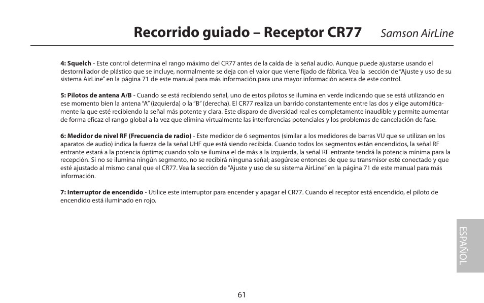 Recorrido guiado – receptor cr77, Samson airline | Samson AIRLINE CR77 User Manual | Page 61 / 84