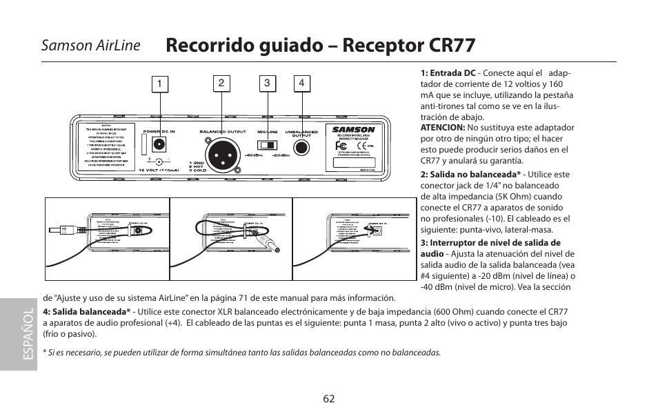 Recorrido guiado – receptor cr77, Samson airline, Esp añol | Samson AIRLINE CR77 User Manual | Page 62 / 84