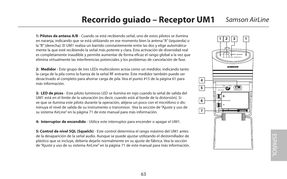 Recorrido guiado – receptor um1, Samson airline, Esp añol | Samson AIRLINE CR77 User Manual | Page 63 / 84