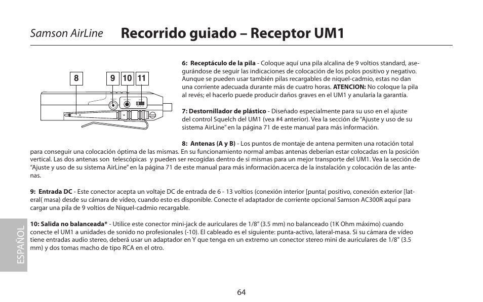 Recorrido guiado – receptor um1, Samson airline, Esp añol | Samson AIRLINE CR77 User Manual | Page 64 / 84