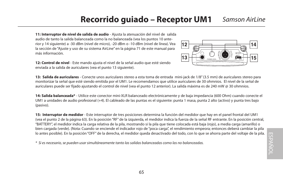 Recorrido guiado – receptor um1, Samson airline, Esp añol | Samson AIRLINE CR77 User Manual | Page 65 / 84