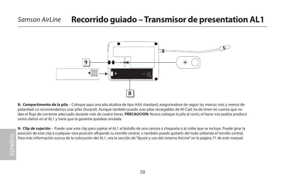 Recorrido guiado – transmisor de presentation al1, Samson airline | Samson AIRLINE CR77 User Manual | Page 70 / 84