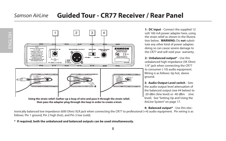 Guided tour - cr77 receiver / rear panel, Samson airline, English | Samson AIRLINE CR77 User Manual | Page 8 / 84