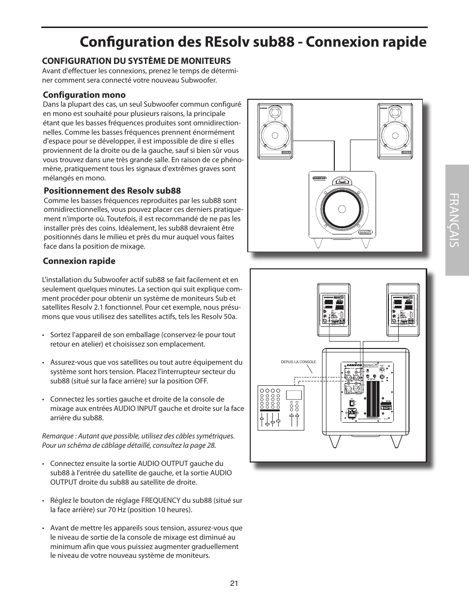 Configuration des resolv sub88 - connexion rapide, Fr anç ais | Samson SUB88 User Manual | Page 21 / 68