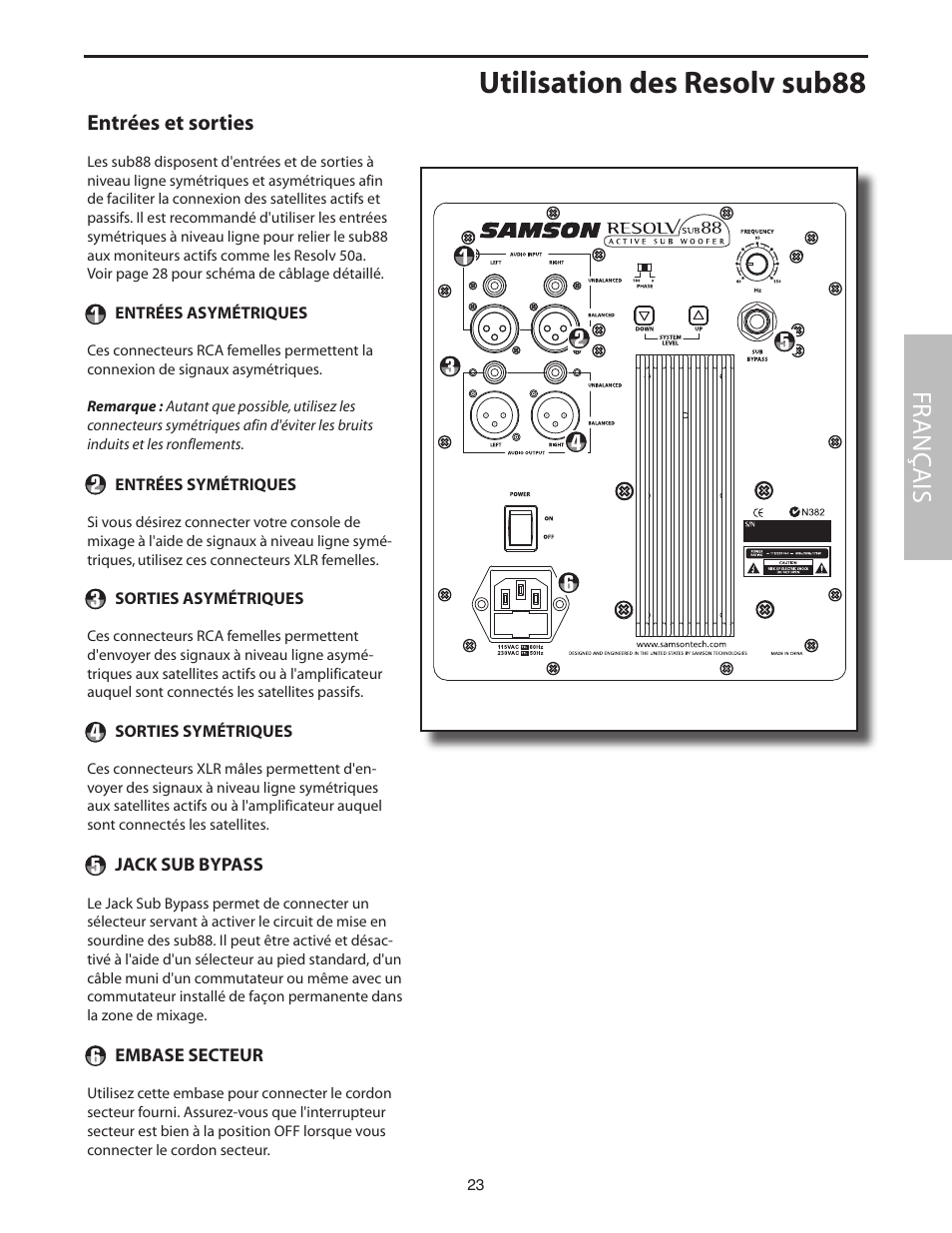 Utilisation des resolv sub88, Fr anç ais | Samson SUB88 User Manual | Page 23 / 68