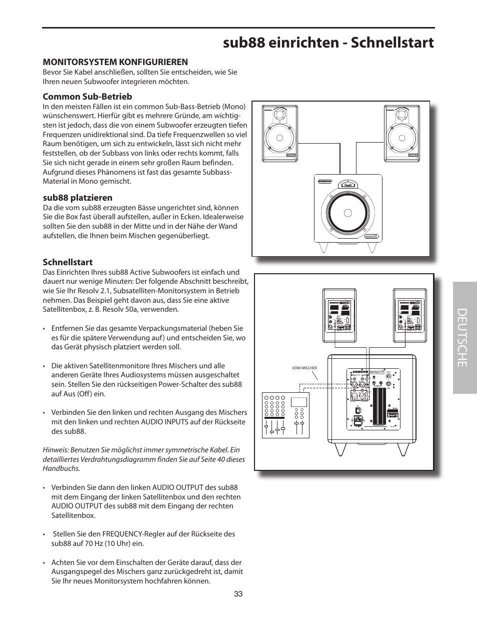 Sub88 einrichten - schnellstart, Deut sche | Samson SUB88 User Manual | Page 33 / 68