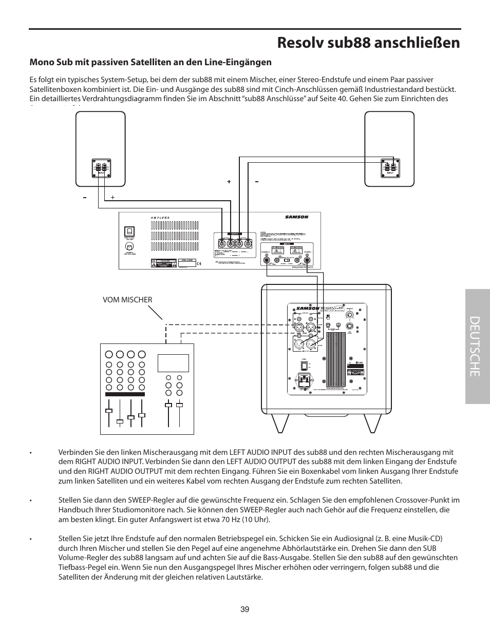 Resolv sub88 anschließen, Deut sche | Samson SUB88 User Manual | Page 39 / 68