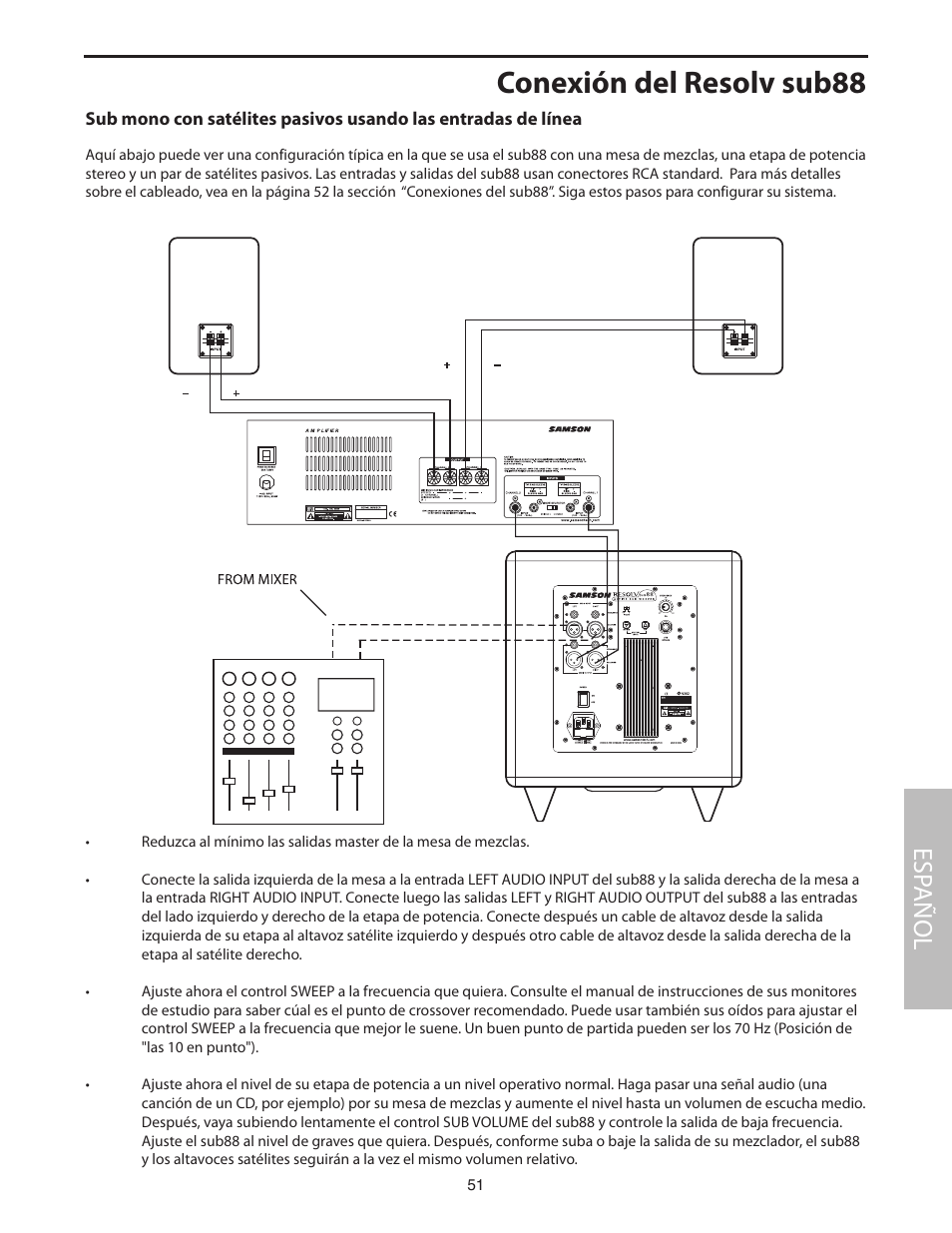 Conexión del resolv sub88, Esp añol | Samson SUB88 User Manual | Page 51 / 68