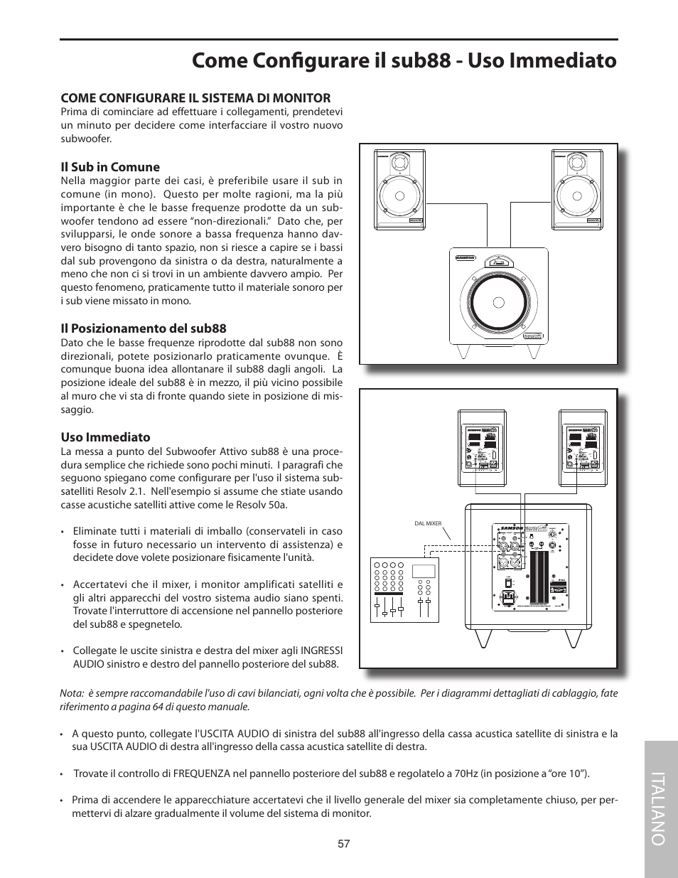 Come configurare il sub88 - uso immediato, It aliano | Samson SUB88 User Manual | Page 57 / 68