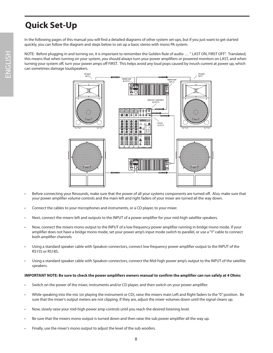 Quick set-up, English | Samson RS18S User Manual | Page 10 / 50