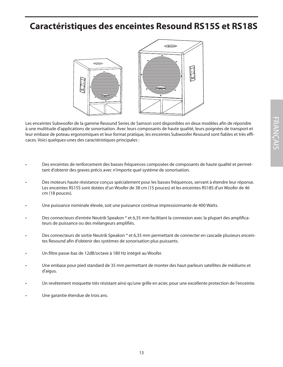 Fr anç ais | Samson RS18S User Manual | Page 15 / 50