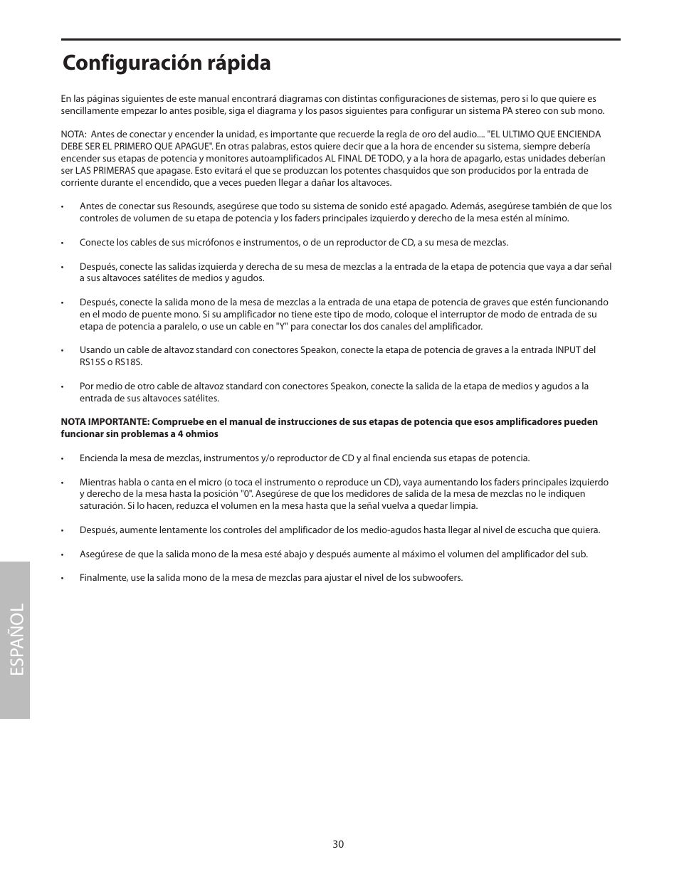 Configuración rápida, Esp añol | Samson RS18S User Manual | Page 32 / 50