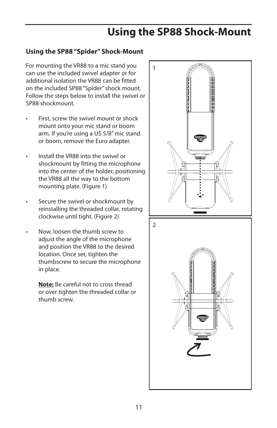 Using the sp88 shock-mount | Samson VR88 User Manual | Page 13 / 16