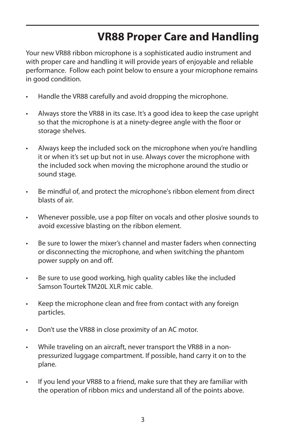 Vr88 proper care and handling | Samson VR88 User Manual | Page 5 / 16