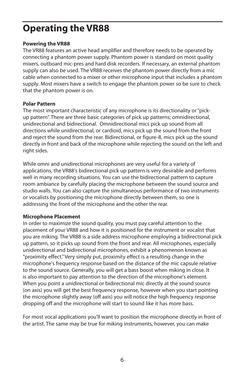 Operating the vr88 | Samson VR88 User Manual | Page 8 / 16