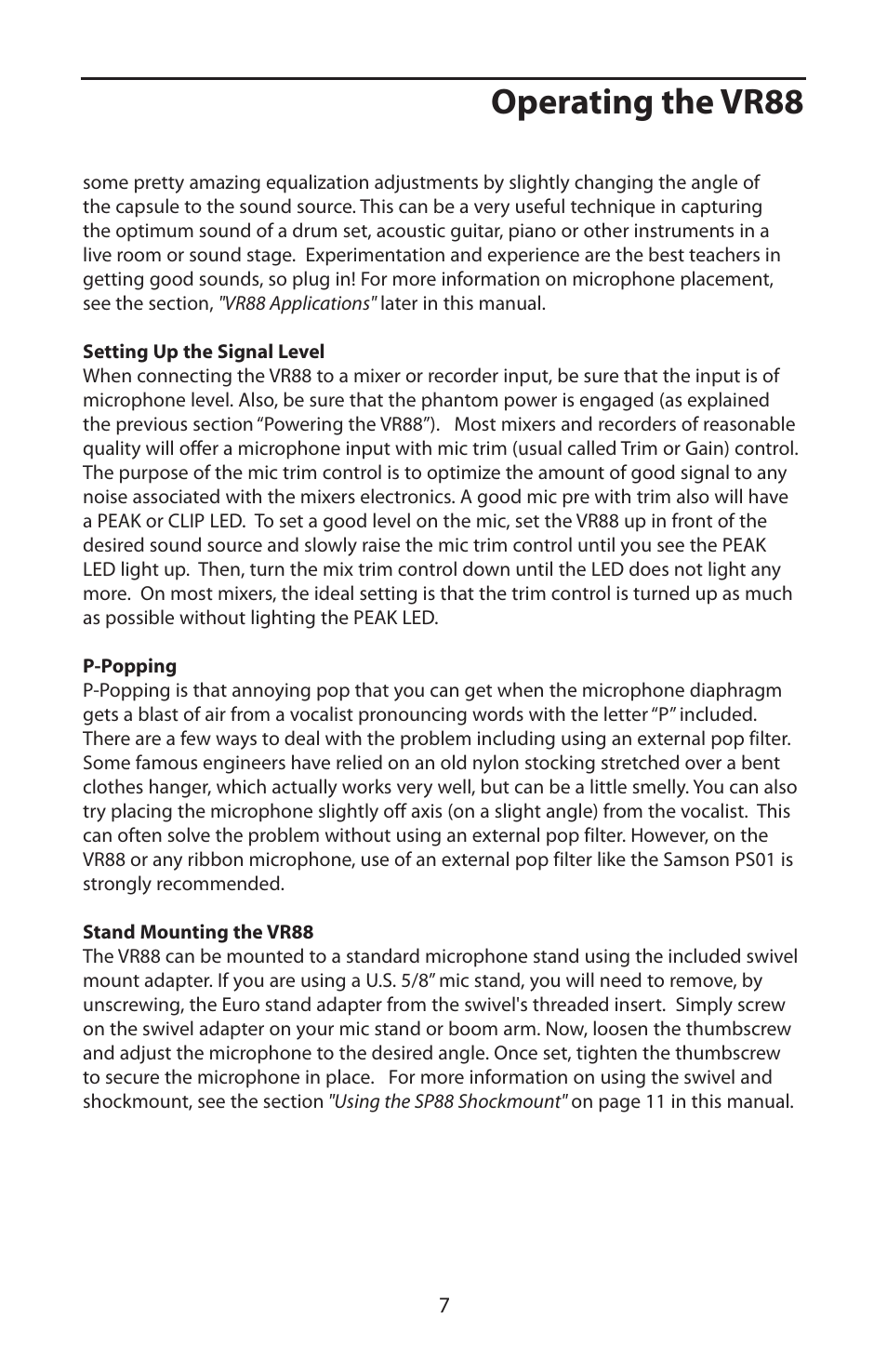 Operating the vr88 | Samson VR88 User Manual | Page 9 / 16