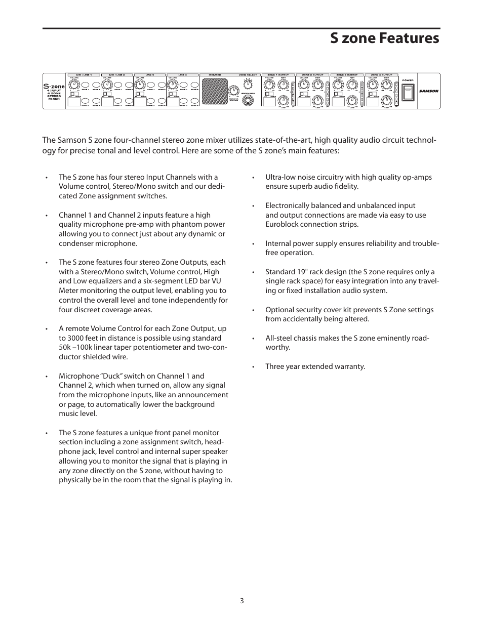 S zone features | Samson S.zone S Class User Manual | Page 5 / 28